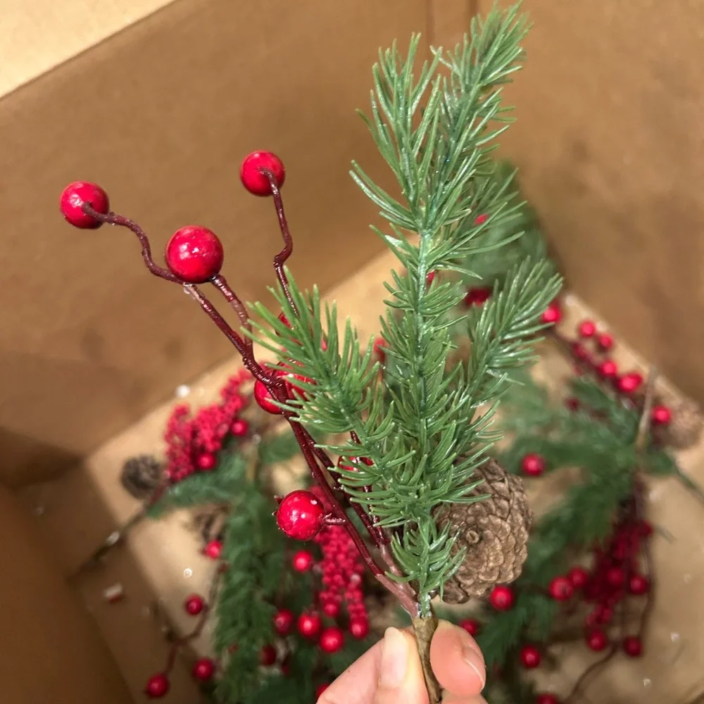 Festive Red and Green Holiday Pinecone Clips set of 12